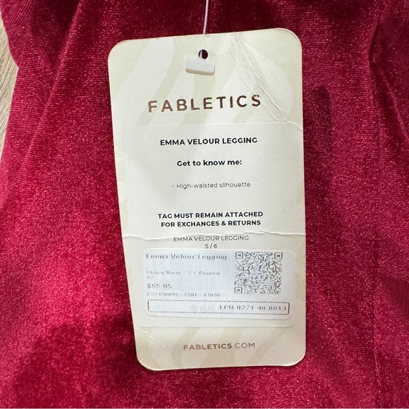 Fabletics Women's Emma Red Velour Velvet Leggings Cherry Burst High Waist S - Picture 8 of 10